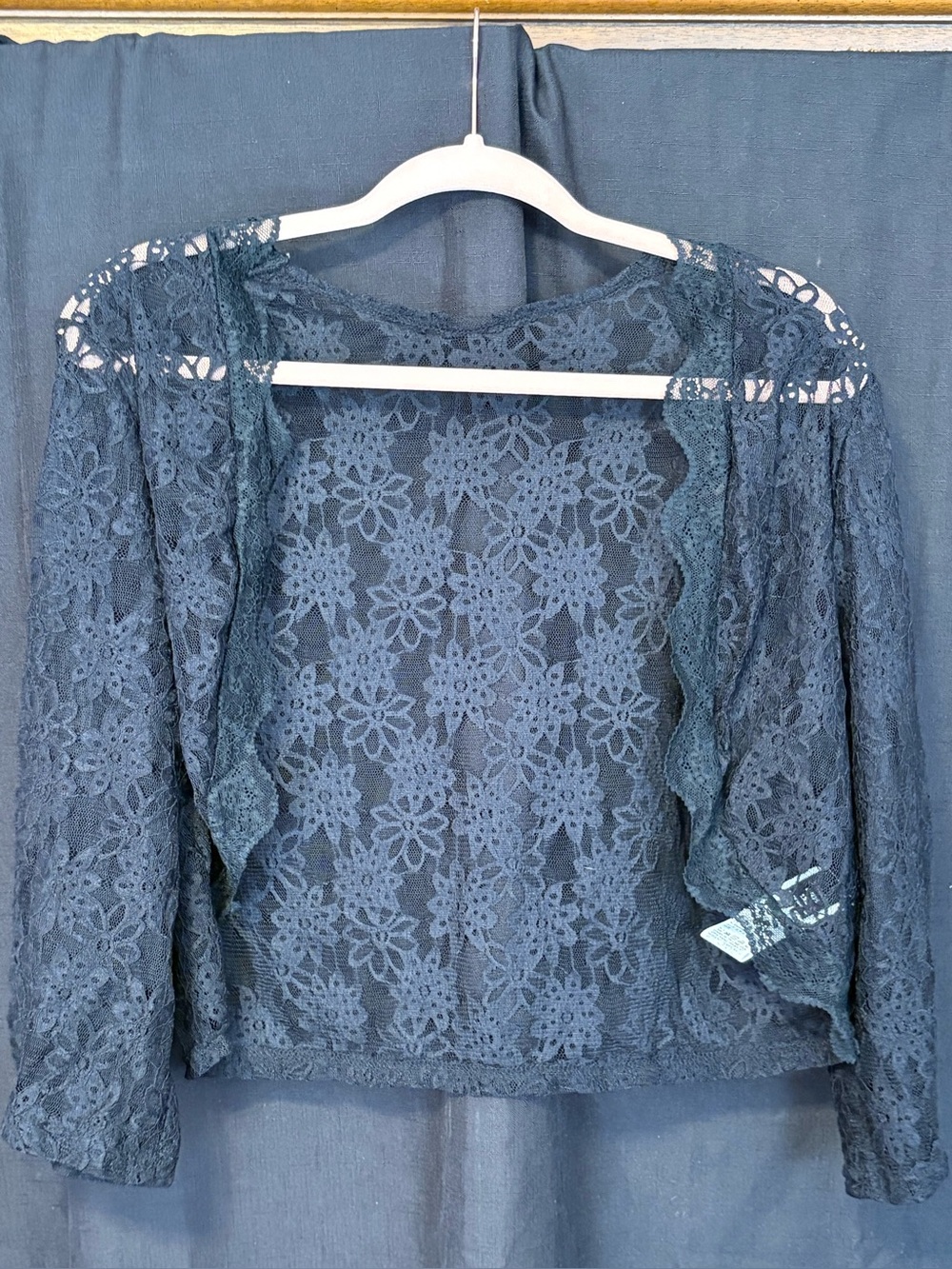 SHEIN Clasi Elegant Open Front Lace Jacket,scalloped trim, 3/4 sleeves. Sz 1X 14